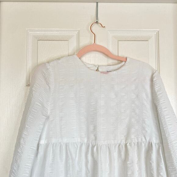 ZARA Tiered Baby Doll Dress White Textured Ruffle Size Medium - Picture 3 of 5